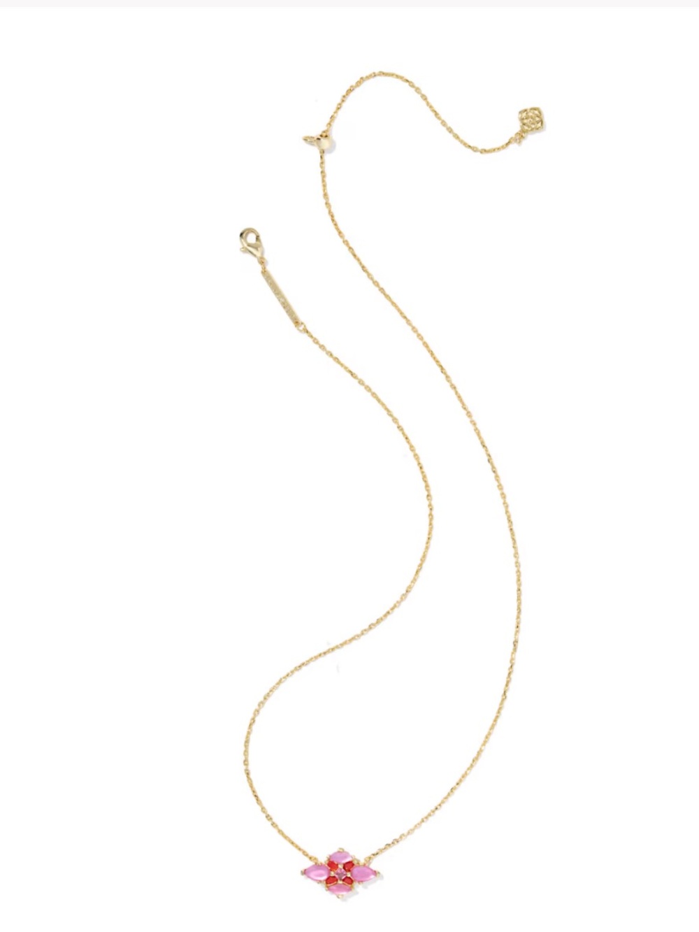 NEW!! Kendra Scott Abbie Gold Crystal Short Pendant Necklace - Pink - Picture 2 of 6